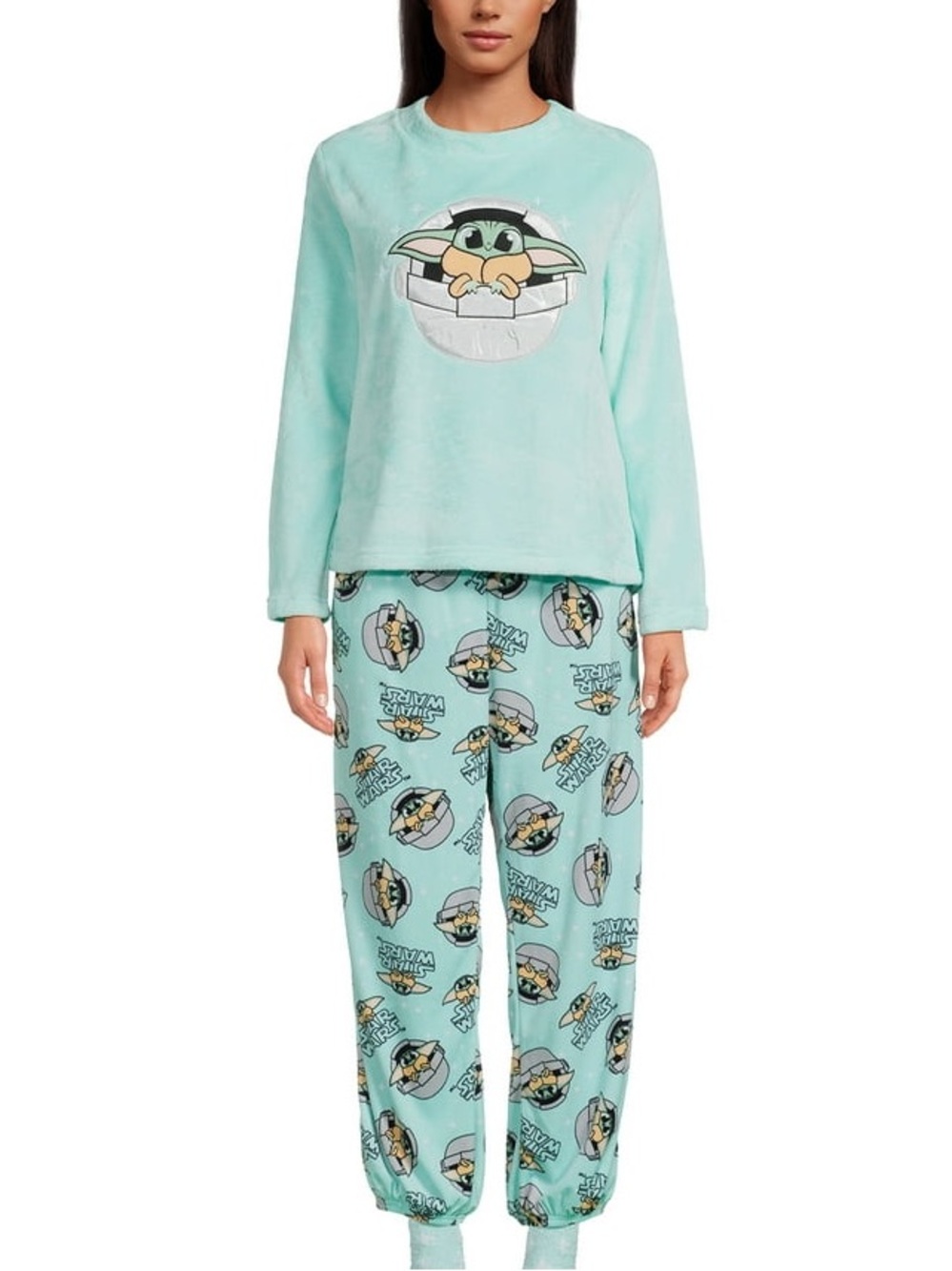 New Star Wars Women's The Child Long Sleeve Cozy Plush Soft Top Pajama Pants Set